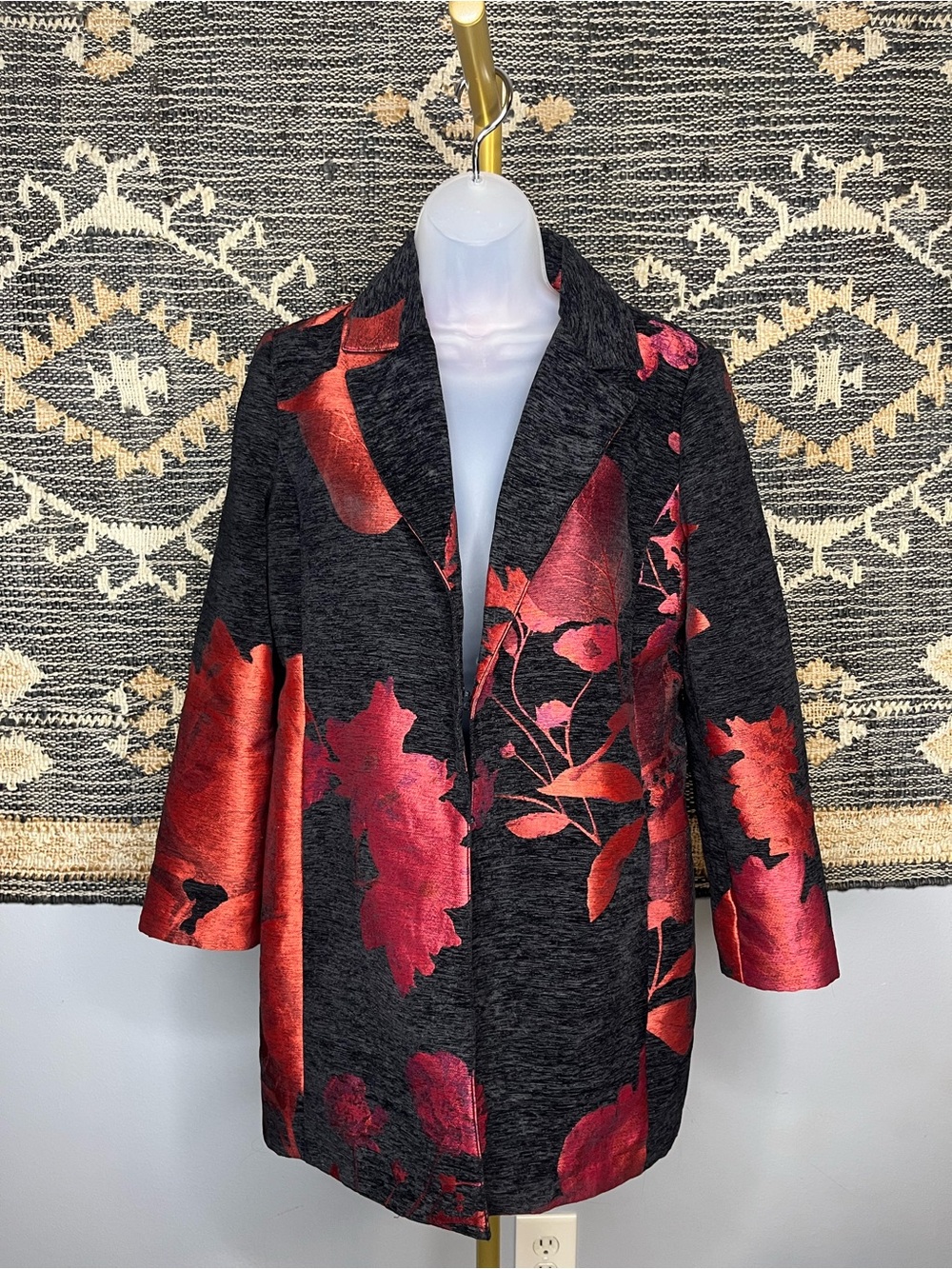 Chico's black/red floral print jacket, size 6 #floral #Chico